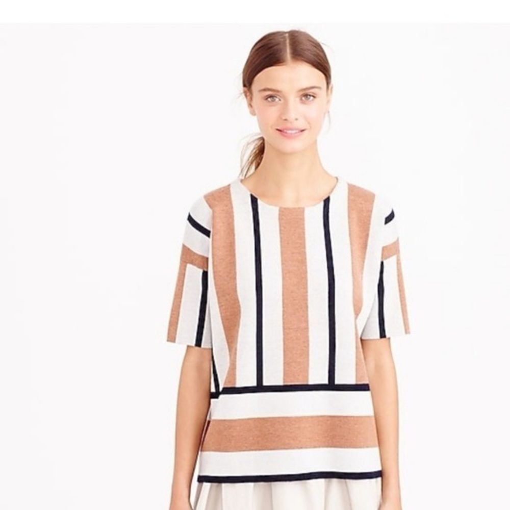 J Crew Stripe Short-Sleeve Sweater 100% Merino Wool Size XS